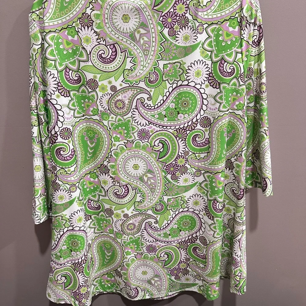 New w/Tag Lilly by Firmiana Green and Purple Paisley Tunic - Picture 2 of 4